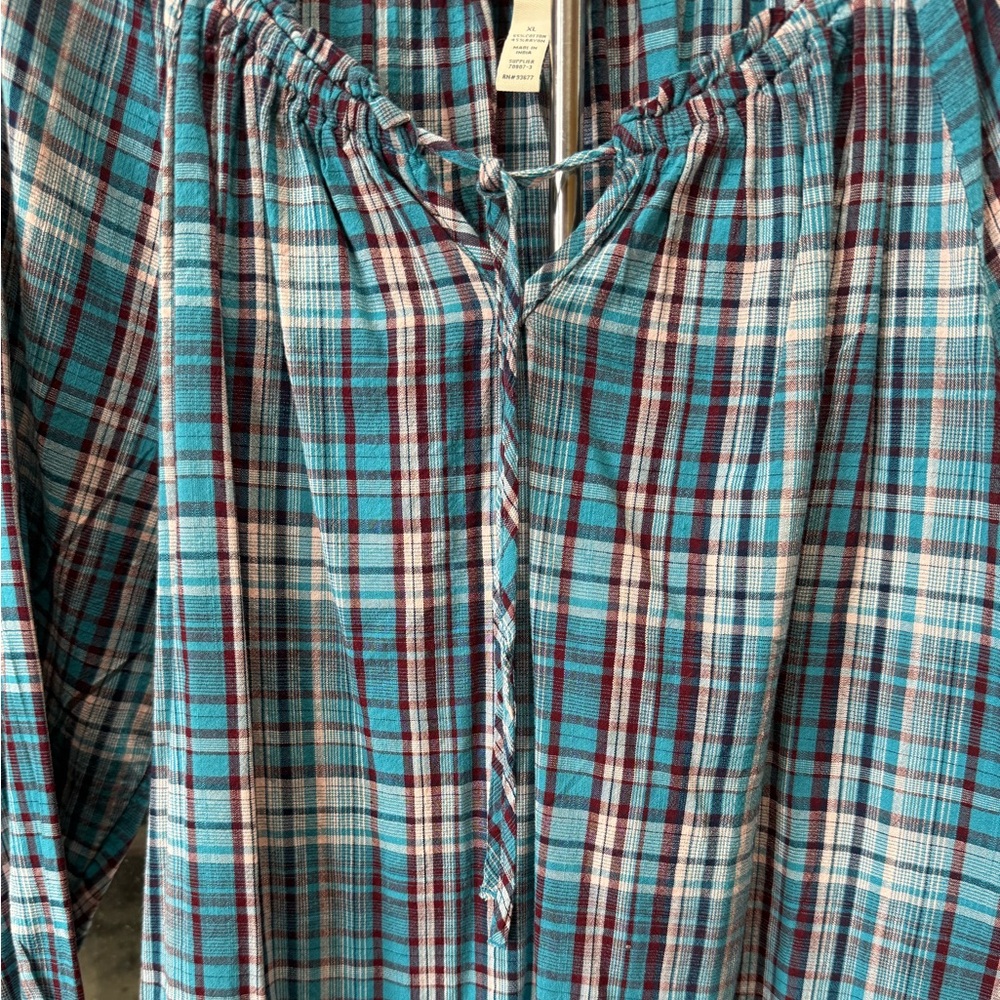 St John’s Bay Teal Plaid Women's long sleeve Top - Picture 2 of 5